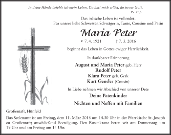 Traueranzeige von Maria Peter 