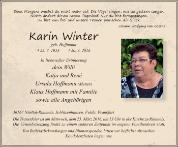 Traueranzeige von Karin Winter 