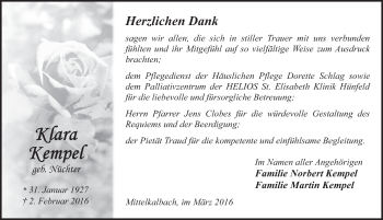 Traueranzeige von Klara Kempel 