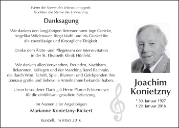 Traueranzeige von Joachim Konietzny 