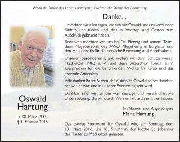 Traueranzeige von Oswald Hartung 