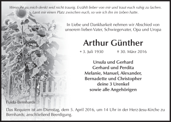 Traueranzeige von Arthur Günther 