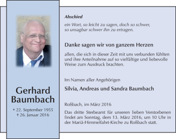 Traueranzeige von Gerhard Baumbach 