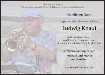 Traueranzeige von Ludwig Knauf 
