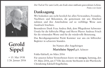 Traueranzeige von Gerold Sippel 
