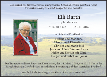 Traueranzeige von Elli Barth 