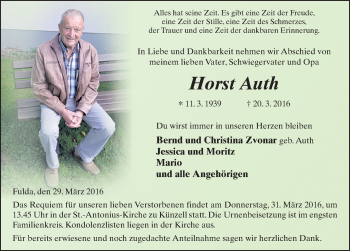 Traueranzeige von Horst Auth 