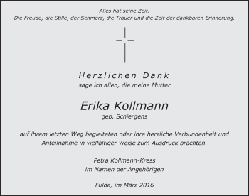 Traueranzeige von Erika Kollmann 