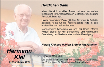 Traueranzeige von Hermann Kiel 