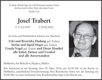 Traueranzeige von Josef Trabert 