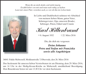Traueranzeige von Karl Hillenbrand 