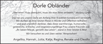 Traueranzeige von Dorle Obländer 