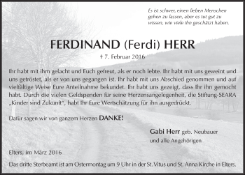 Traueranzeige von Ferdinand Herr 