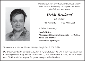 Traueranzeige von Heidi Reukauf 