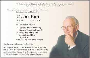 Traueranzeige von Oskar Bub 