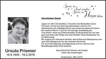 Traueranzeige von Ursula Priemer 