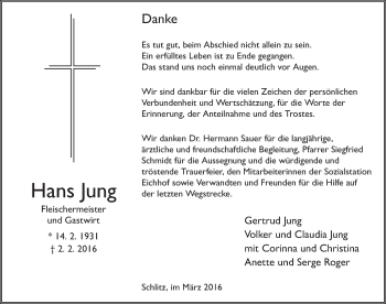 Traueranzeige von Hans Jung 