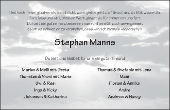 Traueranzeige von Stephan Manns 