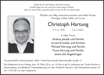 Traueranzeige von Christoph Hartung 