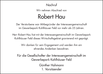 Traueranzeige von Robert Hau 