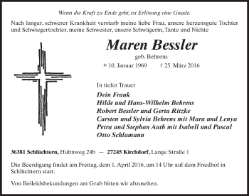 Traueranzeige von Maren Bessler 