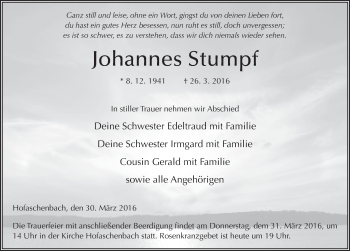 Traueranzeige von Johannes Stumpf 