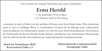 Traueranzeige von Ernst Herold 