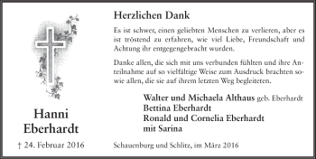 Traueranzeige von Hanni Eberhardt 