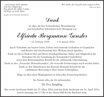 Traueranzeige von Elfrieda Bergmann-Gensler 