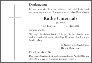 Traueranzeige von Käthe Unterstab 