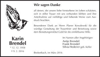 Traueranzeige von Karin Brendel 