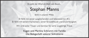 Traueranzeige von Stephan Manns 