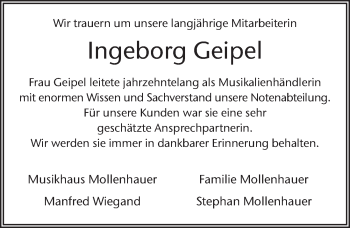 Traueranzeige von Ingeborg Geipel 