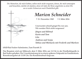 Traueranzeige von Marion Schneider 