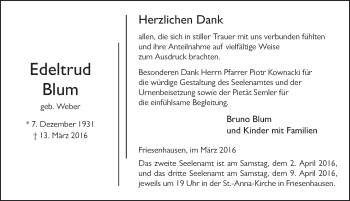 Traueranzeige von Edeltrud Blum 