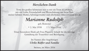 Traueranzeige von Marianne Rudolph 