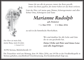 Traueranzeige von Marianne Rudolph 