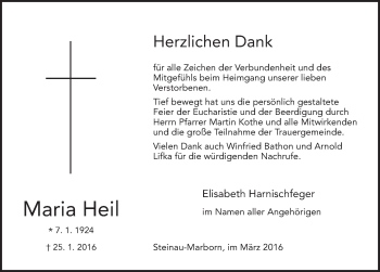 Traueranzeige von Maria Heil 