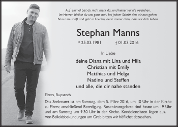 Traueranzeige von Stephan Manns 