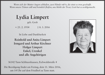 Traueranzeige von Lydia Limpert 