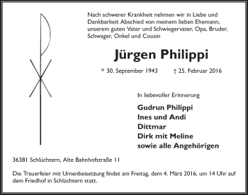 Traueranzeige von Jürgen Philippi 