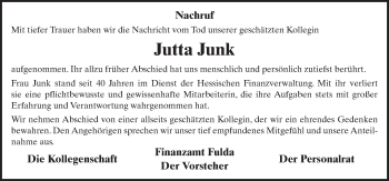 Traueranzeige von Jutta Junk 