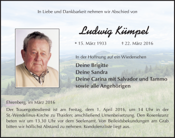 Traueranzeige von Ludwig Kümpel 