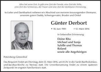 Traueranzeige von Günter Derbort 