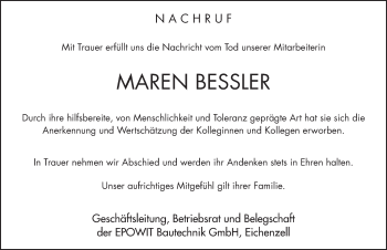 Traueranzeige von Maren Bessler 