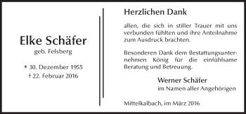 Traueranzeige von Elke Schäfer 