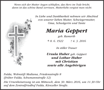 Traueranzeige von Maria Geppert 