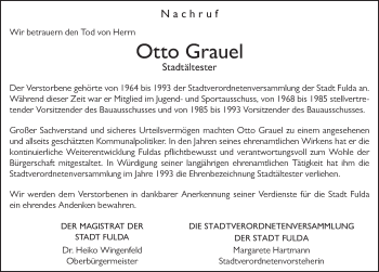 Traueranzeige von Otto Grauel 