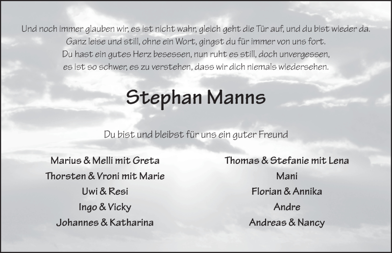  Traueranzeige für Stephan Manns vom 03.03.2016 aus 