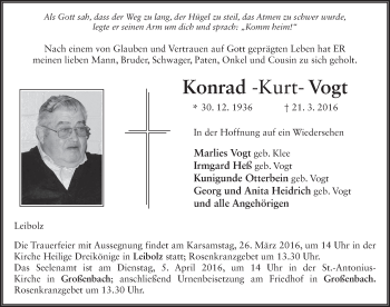 Traueranzeige von Konrad Vogt 